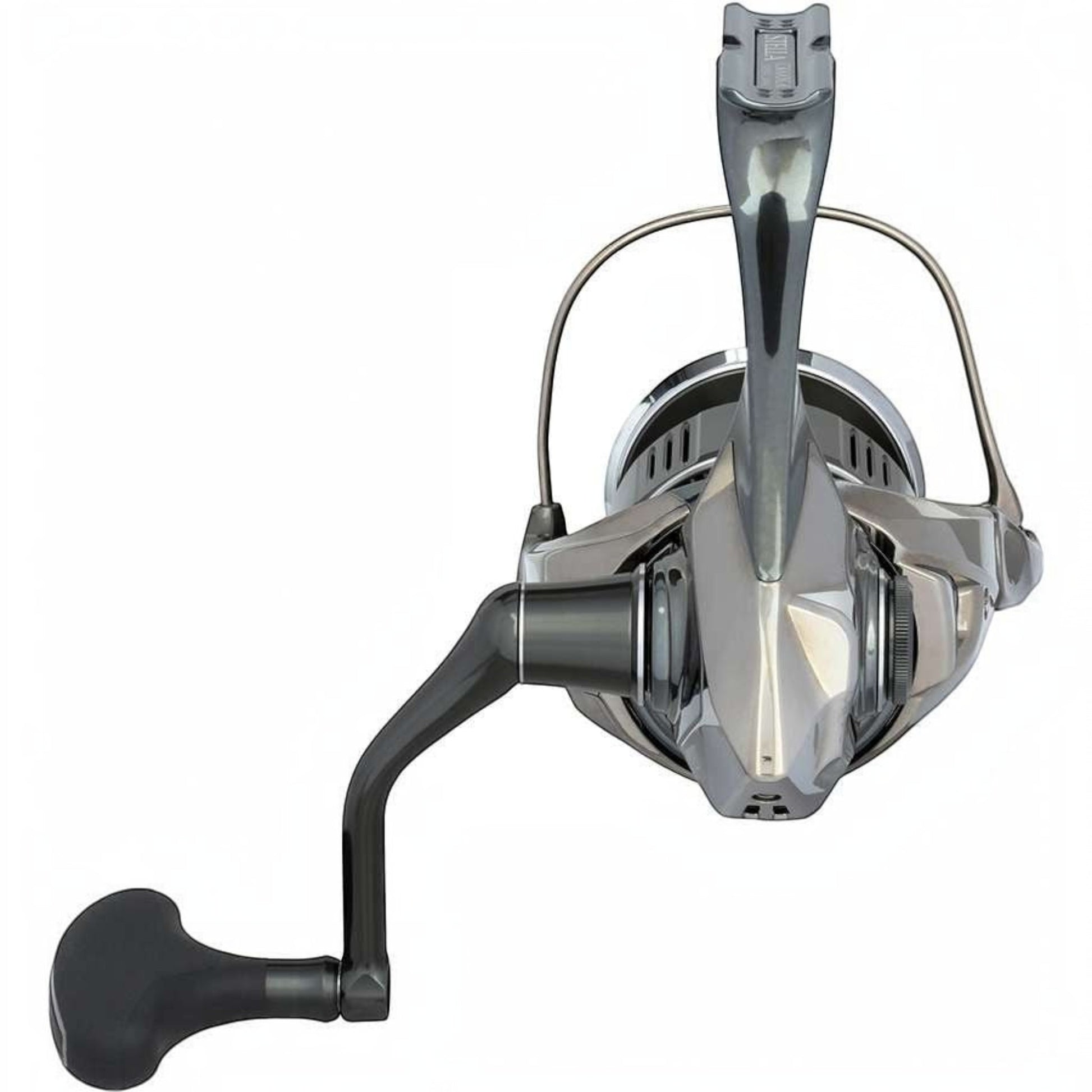 Dogfish Tackle & Marine Shimano Stella FK spinning reel in silver and black with a black handle.