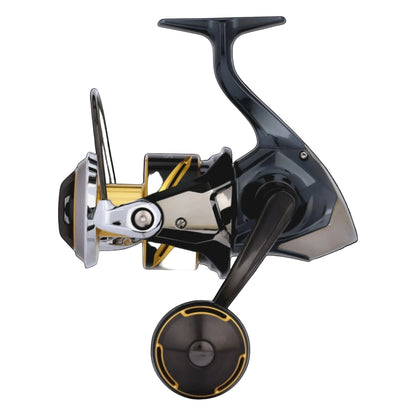 Dogfish Tackle & Marine Shimano 2025 Stella SW D spinning reel in dark grey with gold accents and a black handle.