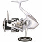 Dogfish Tackle & Marine Shimano Stradic FM spinning reel, silver and black with a machined aluminum handle and cold-forged spool.