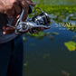 Dogfish Tackle & Marine Shimano Stradic FM spinning reel, silver and black with a machined aluminum handle and cold-forged spool.