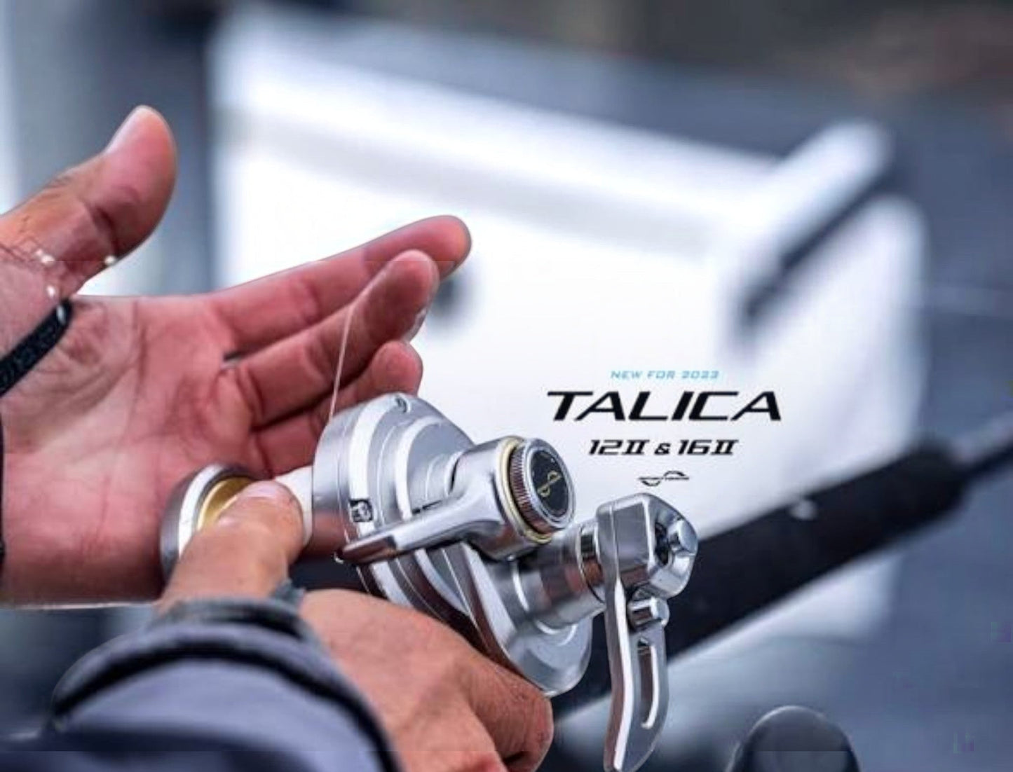 Dogfish Tackle & Marine Shimano Talica A 2-speed lever drag fishing reel, silver aluminum body, for offshore big game fishing.