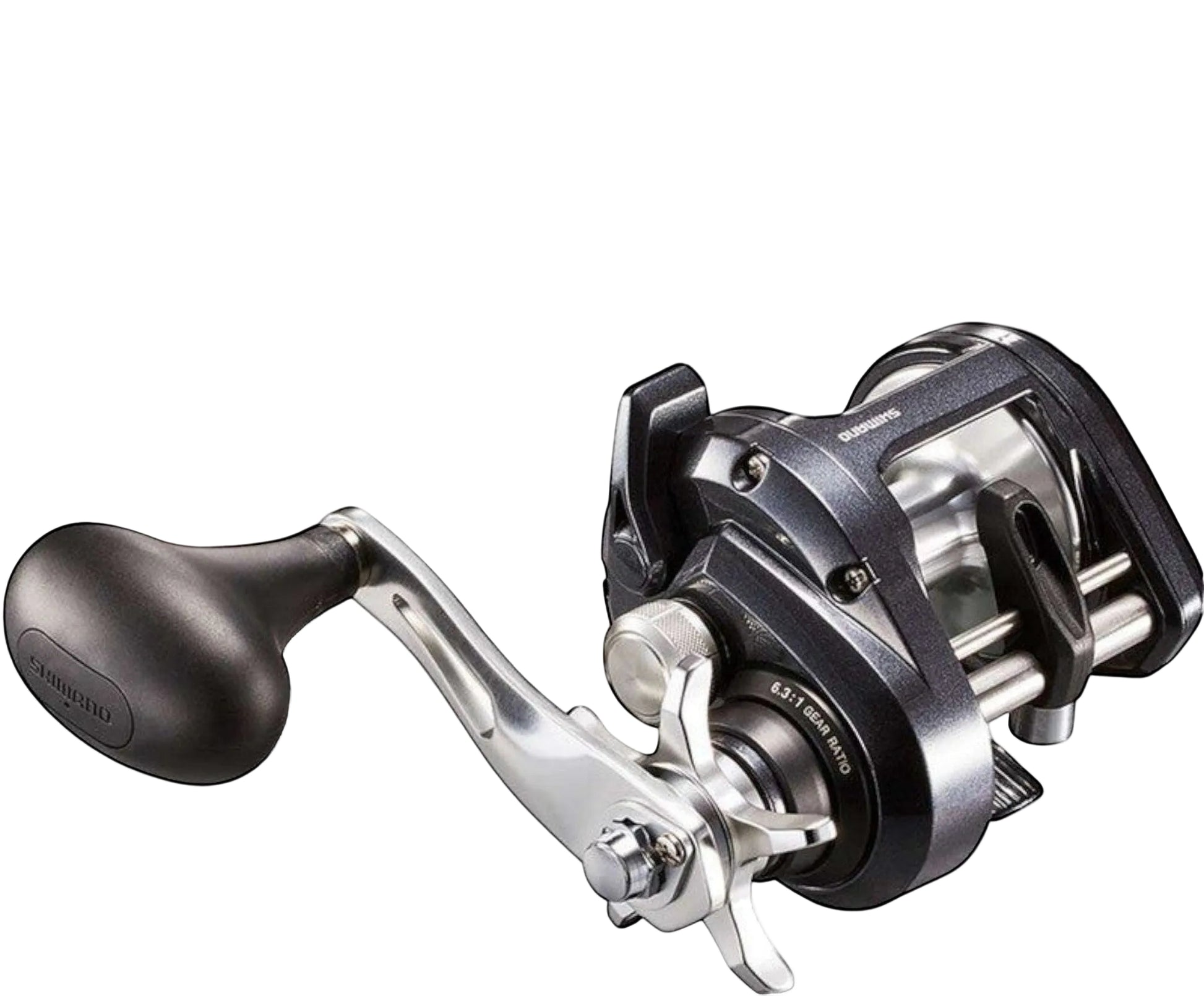 Dogfish Tackle & Marine Shimano Tekota 500HGA conventional fishing reel, dark gray aluminum body, silver handle, 6.3:1 gear ratio.