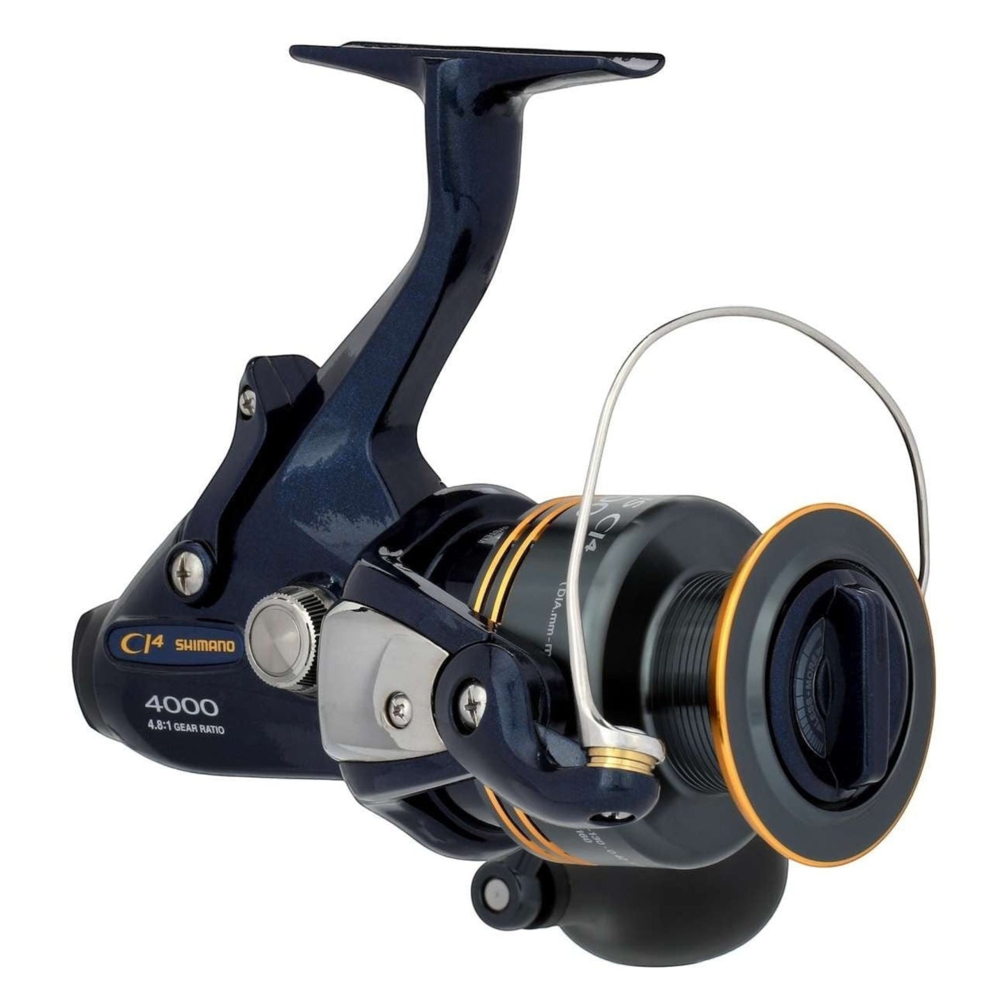 Dogfish Tackle & Marine Shimano Thunnus CI4 4000 spinning reel, dark blue with gold accents, lightweight carbon construction.