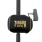 Dogfish Tackle & Marine Shimano Tiagra 50W reel cover made of black neoprene with gold logo and stitching.