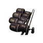 Dogfish Tackle & Marine Shimano Tiagra reel covers in black neoprene with gold logo and stitching. Multiple sizes shown.