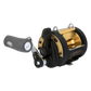 Dogfish Tackle & Marine Shimano TLD 2 Speed Lever Drag Conventional Reel, black with gold spool and grey handle.