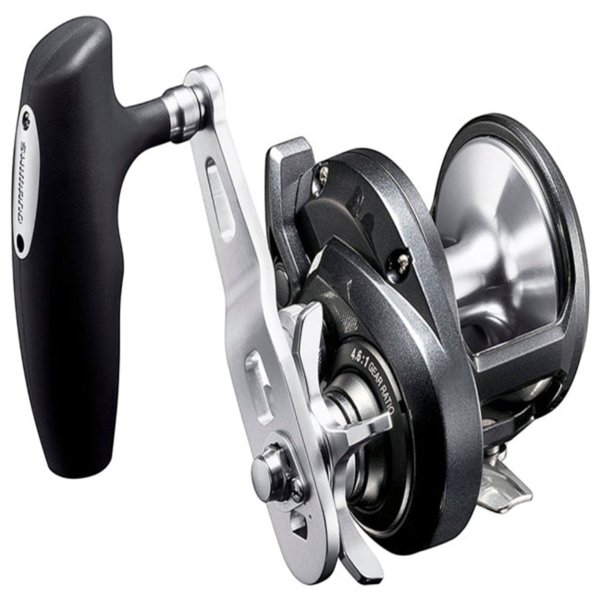 Dogfish Tackle & Marine Shimano Torium HG/PG conventional fishing reel, dark grey with silver accents and black handle.