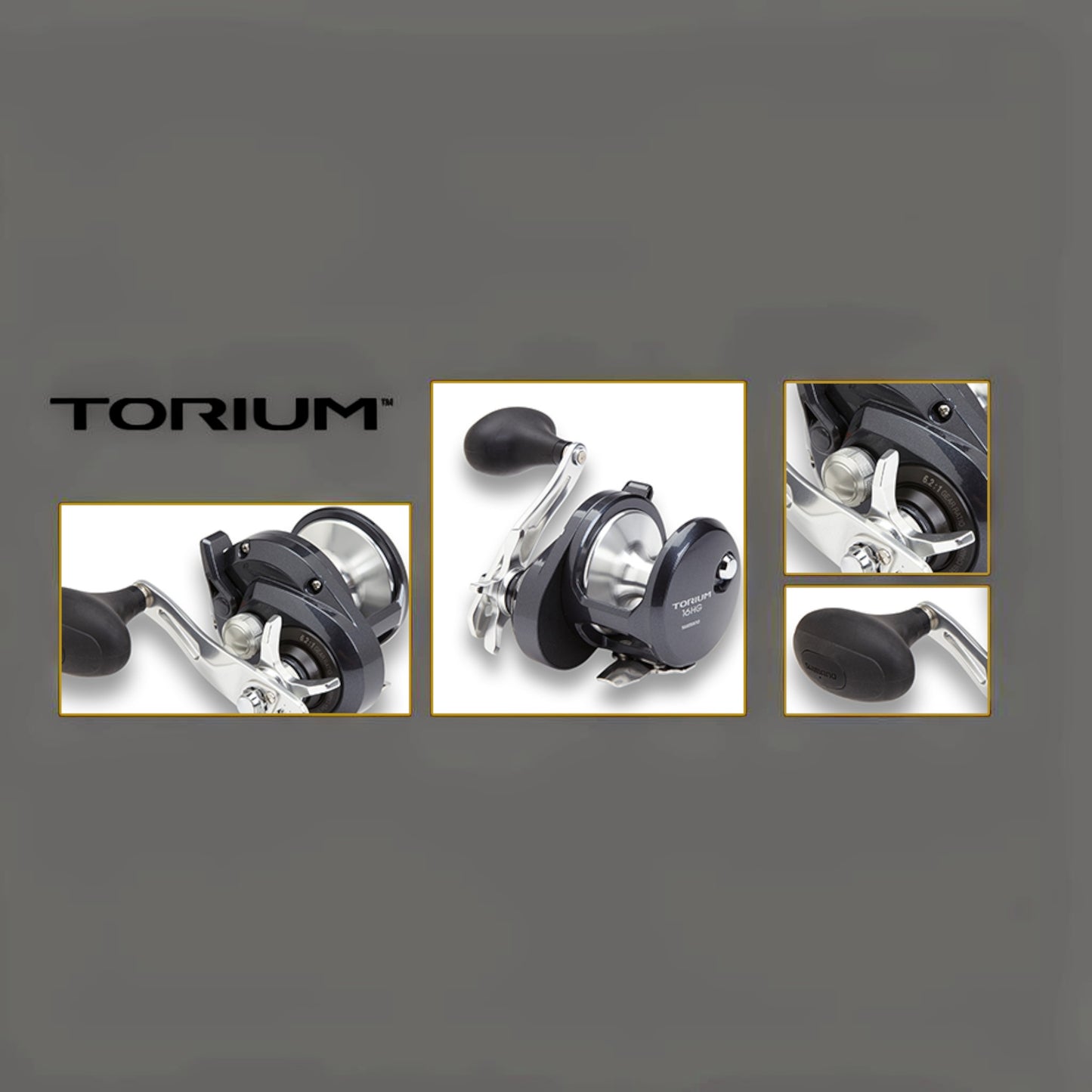 Dogfish Tackle & Marine Shimano Torium HG conventional fishing reel, dark gray with silver accents, ideal for saltwater fishing.