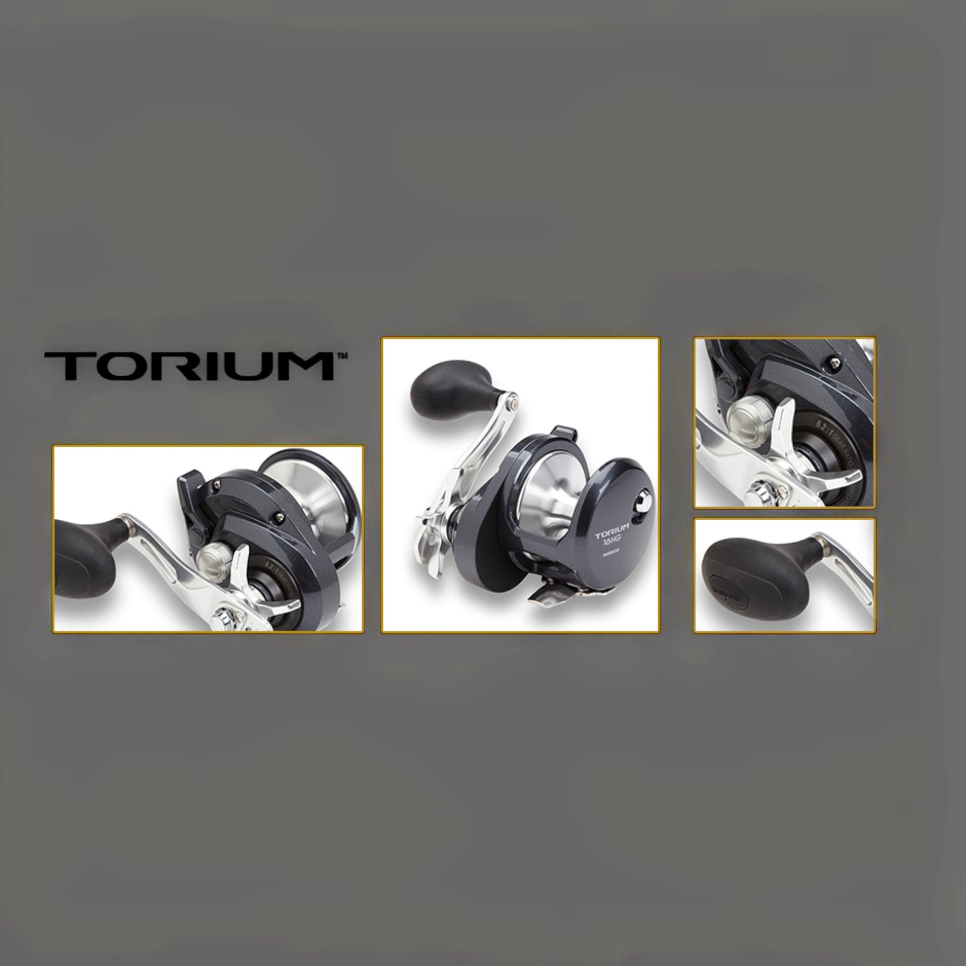 Dogfish Tackle & Marine Shimano Torium HG conventional fishing reel, dark gray with silver accents, ideal for saltwater fishing.