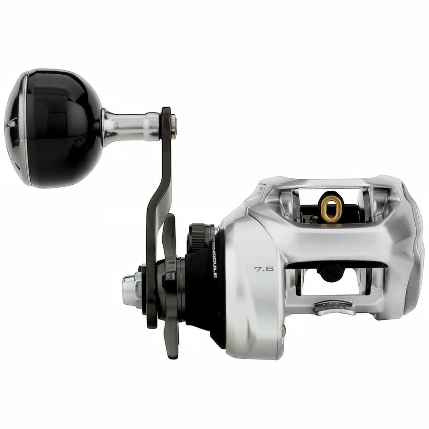 Dogfish Tackle & Marine Shimano Tranx B baitcasting reel, silver with black handle and spool. Features 7.6 gear ratio.