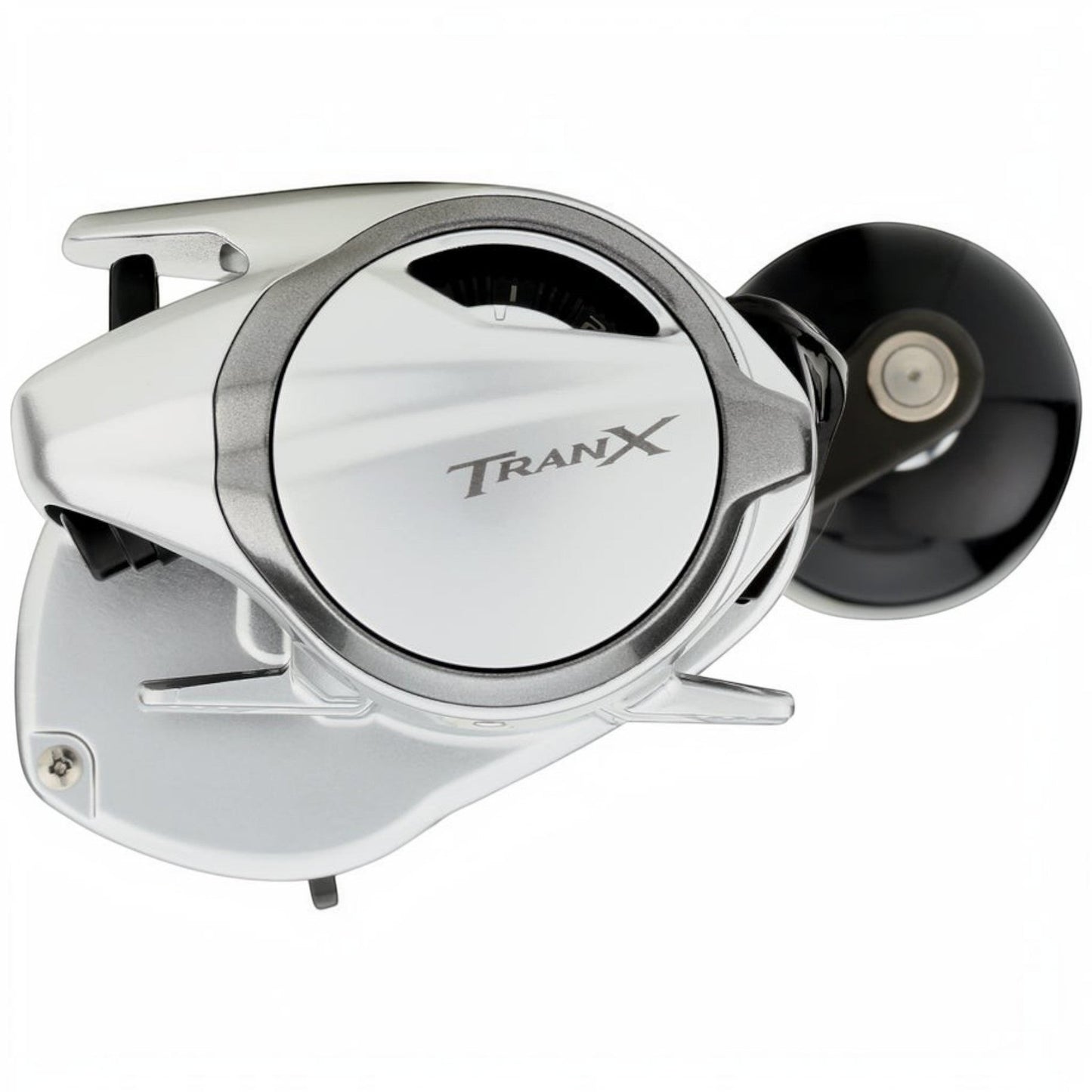 Dogfish Tackle & Marine Shimano Tranx B baitcasting reel, silver and gray with black handle. Designed for fresh and saltwater fishing.