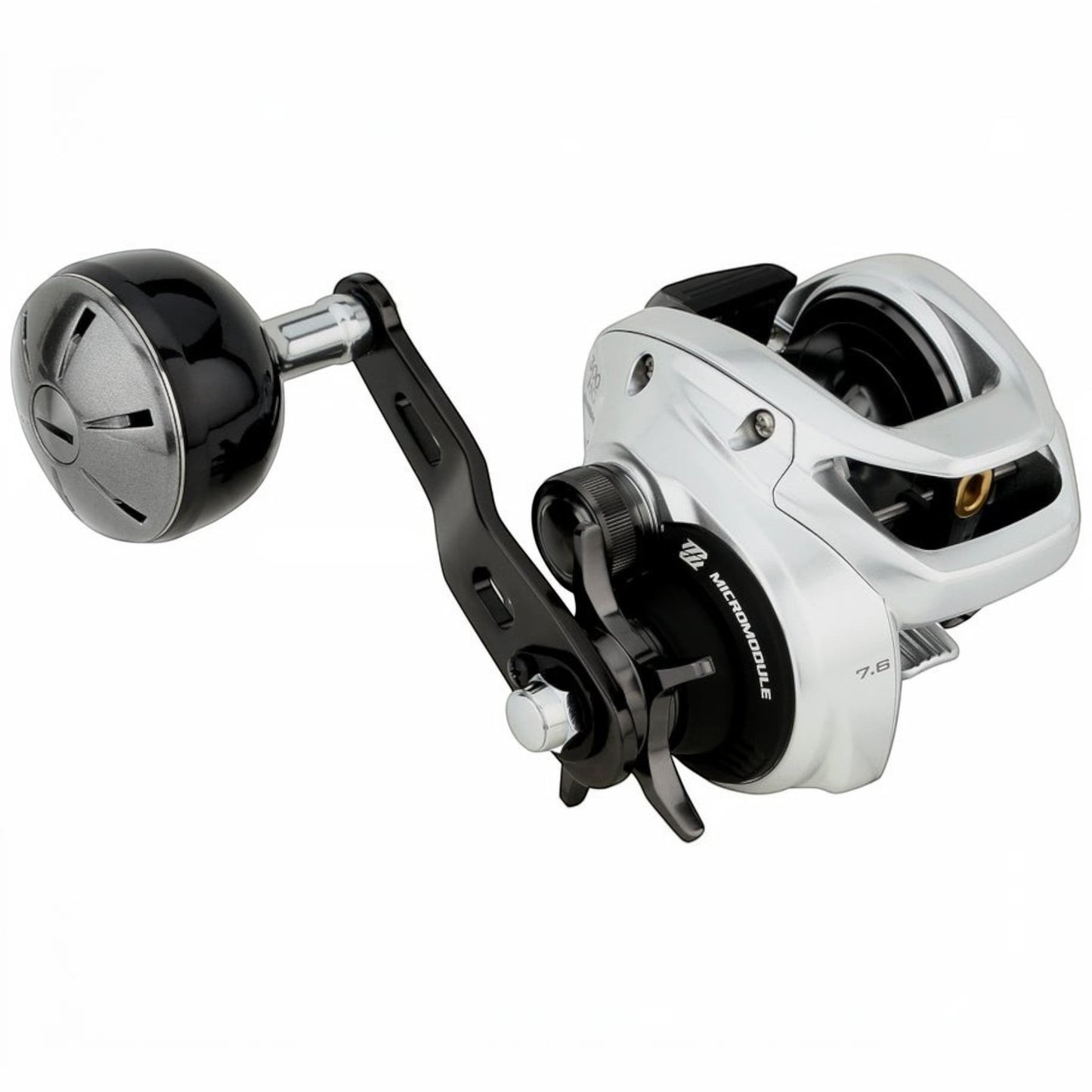 Dogfish Tackle & Marine Shimano Tranx B baitcasting reel, silver with black handle and spool. Features MicroModule.