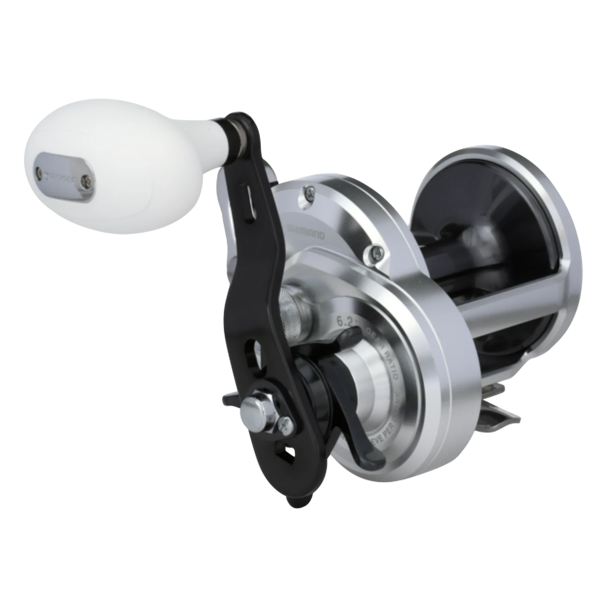 Dogfish Tackle & Marine Shimano Trinidad A star drag conventional fishing reel, silver with black accents and a white handle.