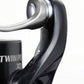 Dogfish Tackle & Marine Shimano Twin Power XD FB spinning reel, black with silver handle. Features MGL rotor and DuraCross drag.