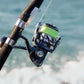 Dogfish Tackle & Marine Shimano Twinpower SW spinning reel with neon green fishing line, designed for offshore game fish.