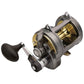 Dogfish Tackle & Marine Shimano Tyrnos 2-Speed conventional fishing reel, gunmetal grey with gold spool. Features lever drag and two-speed gearing.