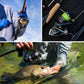 Dogfish Tackle & Marine Shimano Vanford FA spinning reel with orange line, and another with green line. Angler holding fish.