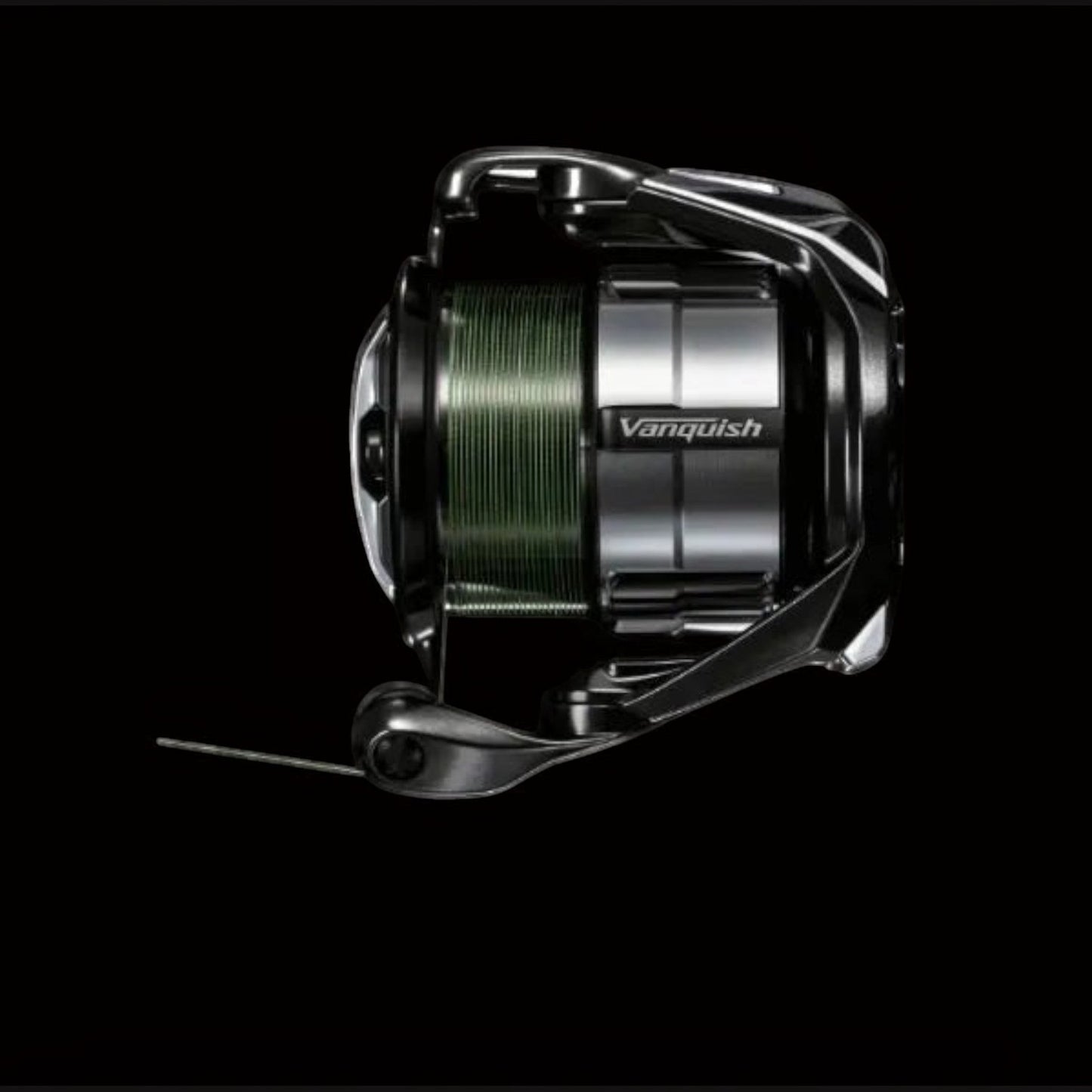 Dogfish Tackle & Marine Shimano Vanquish C spinning reel with green line, silver and black body, and MGL rotor.