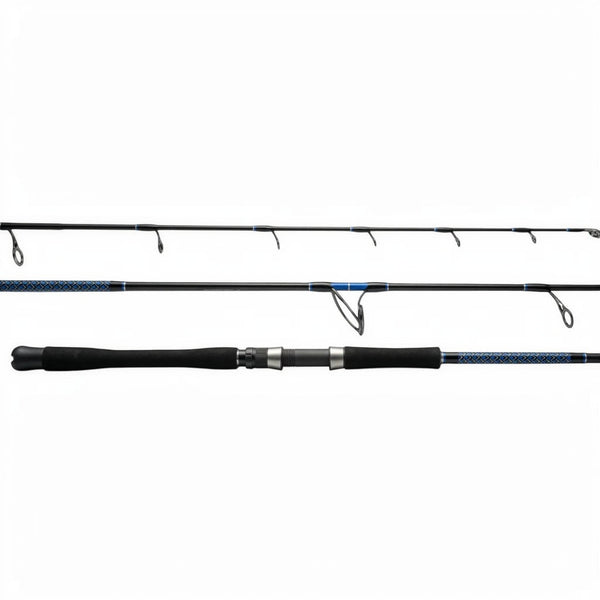 Dogfish Stik Spinning Coastal Series Rods, 7ft medium heavy graphite fishing rod with blue accents and EVA foam grip.