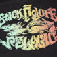 Dogfish Tackle & Marine black crop tee with a colorful graphic of fish and "Stick Figure" text.