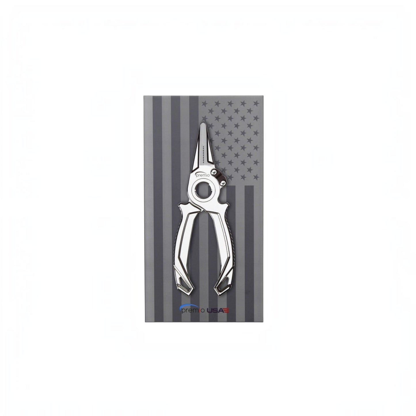 Dogfish Tackle & Marine Danco Premio USA 6.5-inch titanium fishing pliers with polished finish on American flag box