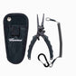 Dogfish Tackle & Marine Tsunami 6.5-inch stainless steel split ring pliers in black with sheath and coiled lanyard.