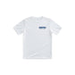 Dogfish Tackle & Marine white short sleeve crew neck t-shirt with blue logo on chest. Made of poly cotton jersey.