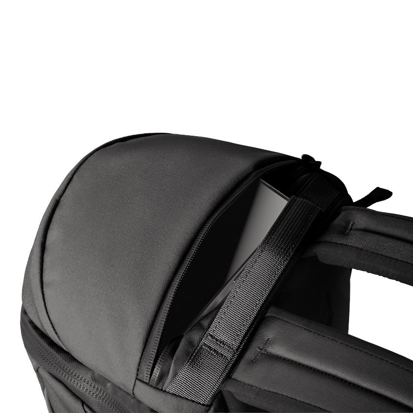 Dogfish Tackle & Marine Yeti Ranchero 12L backpack in black TuffSkin nylon showing the RipZip top opening