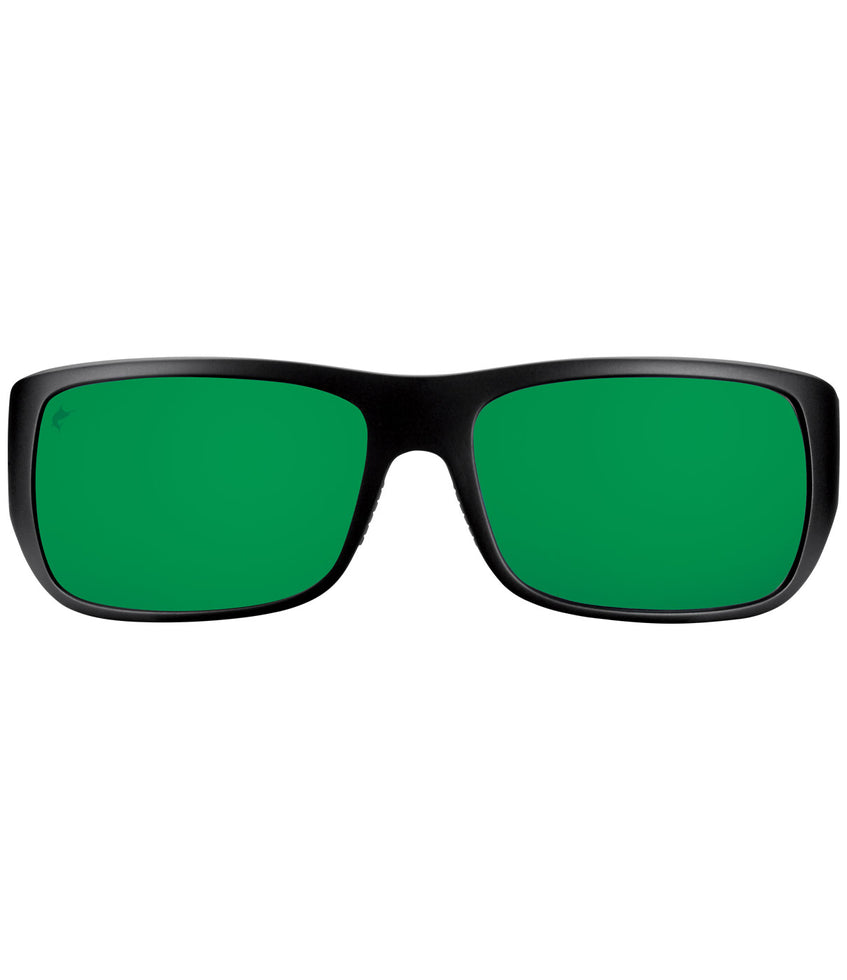Pelagic Fish Hook Polarized Sunglasses Black Logo (Green glass)