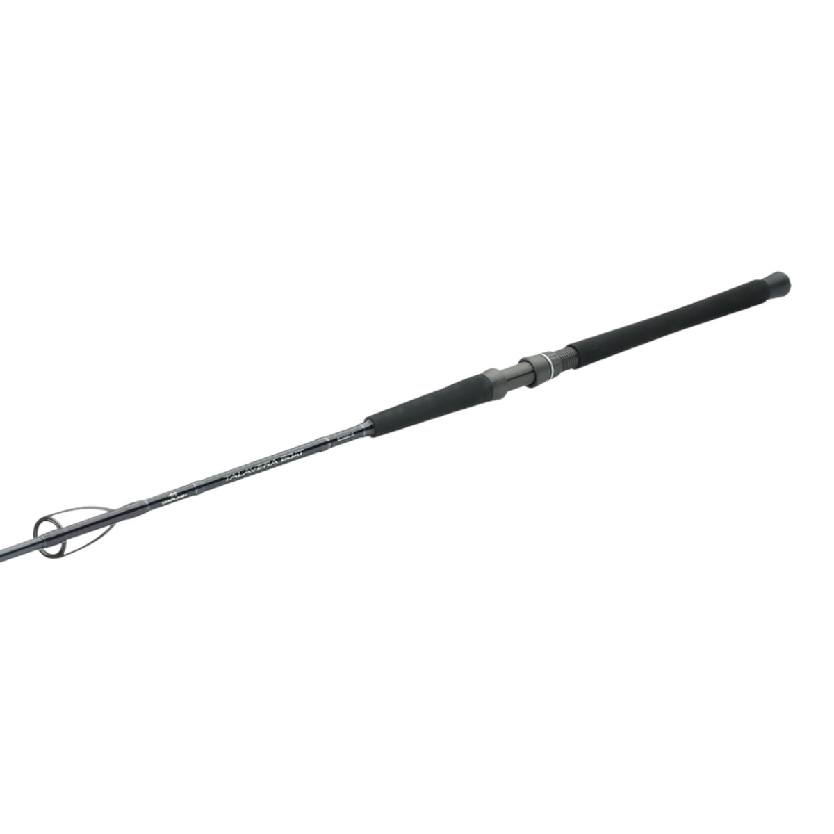 Shimano Talavera Boat spinning rod with a black graphite blank, EVA foam grip, and Fuji guides for offshore fishing.