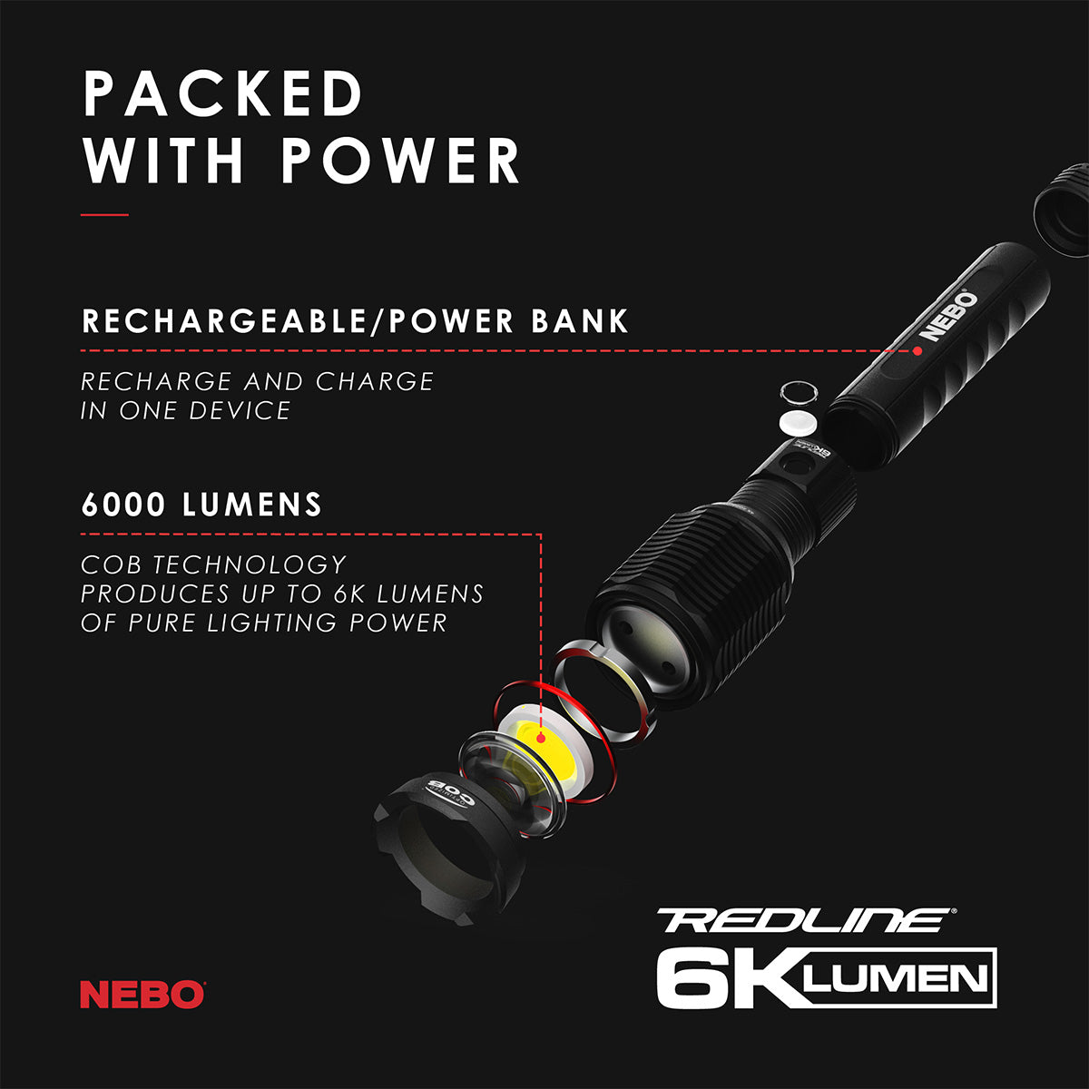 Nebo Redline 6K Lumen Rechargeable Flashlight - Dogfish Tackle & Marine