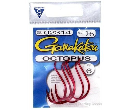 Gamakatsu 02311 Octopus Red 1/0, 6 Hooks per pack