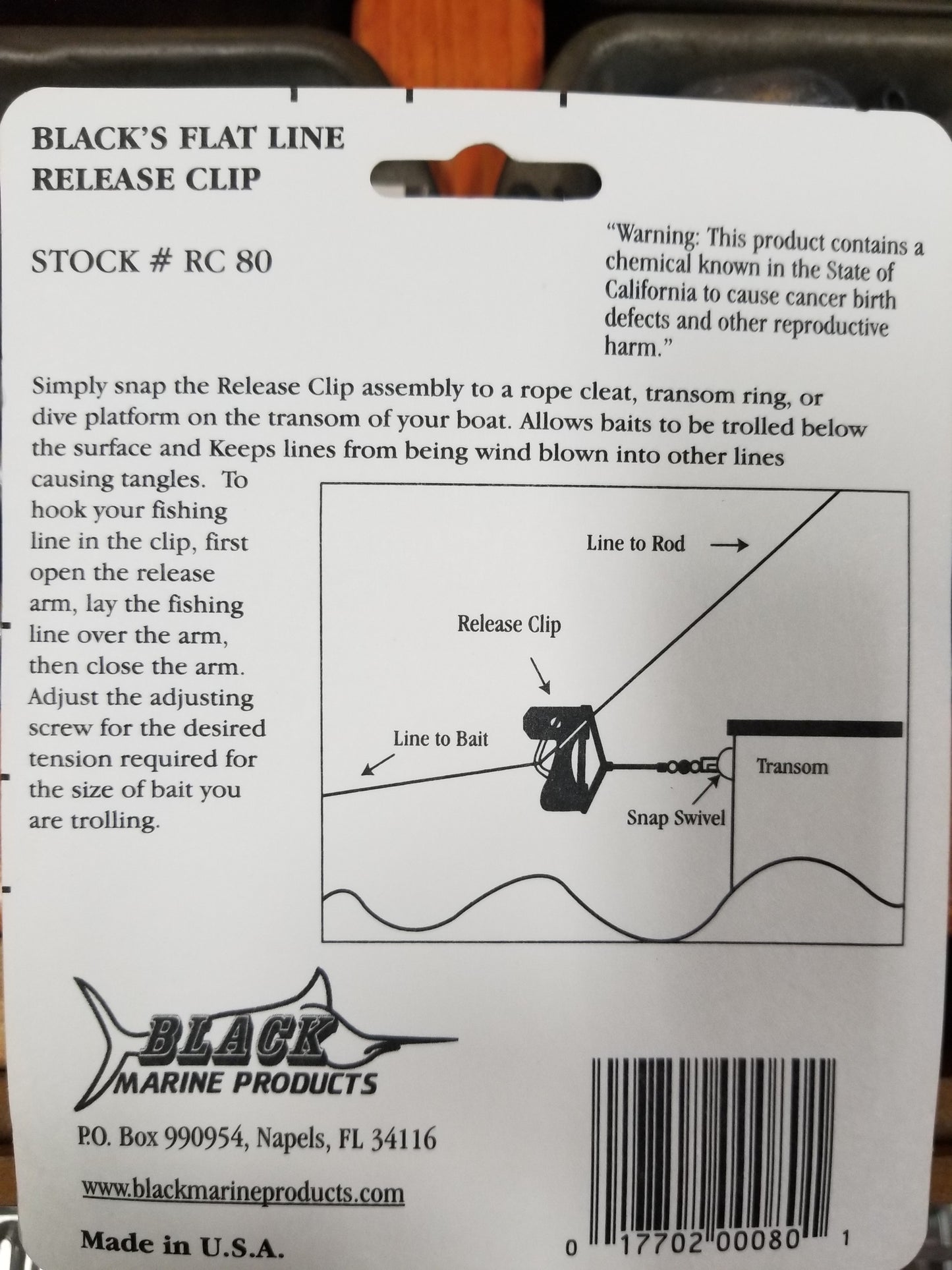 Blacks Original Flat Line Release Clip RC-80 - Dogfish Tackle & Marine