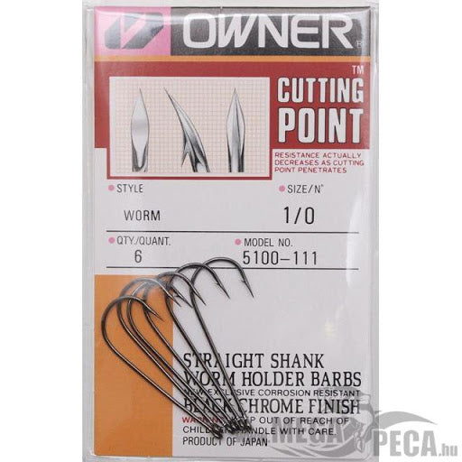 Owner Straight Shank Worm Hook 2/0