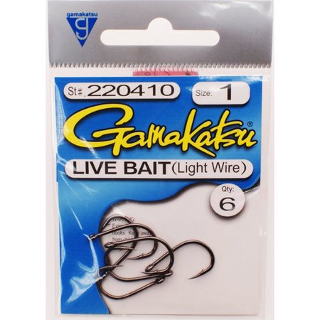 Gamakatsu Live Bait (Light wire) Hook, NS Black - Size 1