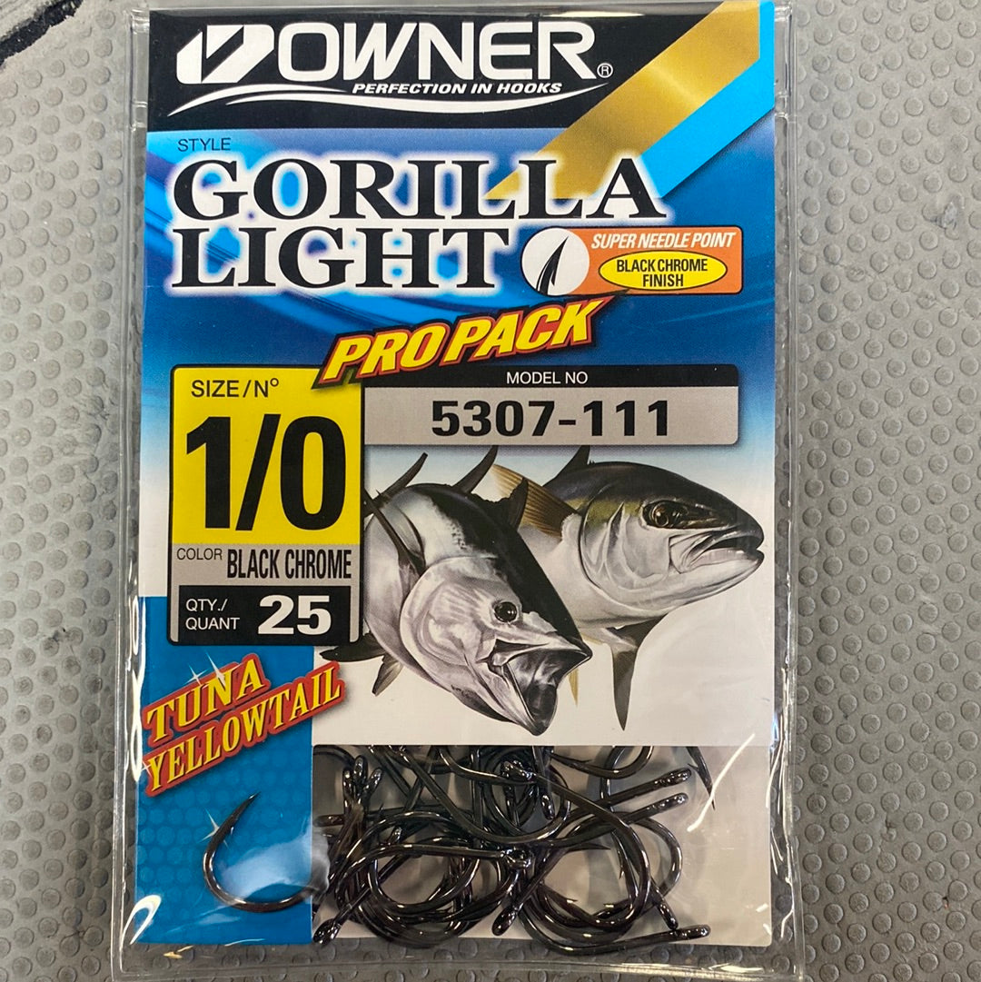 Owner 5307-091 Gorilla Light Bait Hook Pro Packs Size 2, Black Chrome