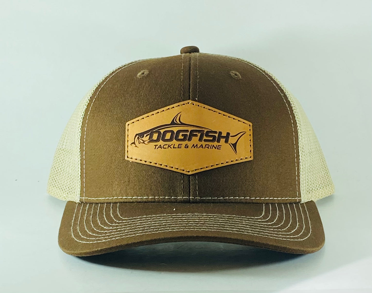 Dogfish Tarpon Leather Patch/ Brown Hat - Dogfish Tackle & Marine
