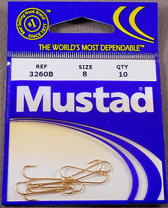 New Mustad 3260 Size 2/0 Gold Fish Hooks Aberdeen Pack of 8 Hooks 3260B 